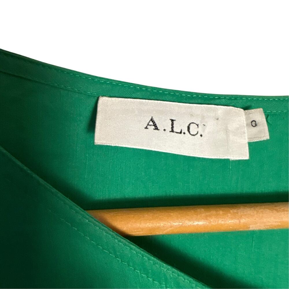 A.L.C. Beale Solid Green Cap Sleeve Asymmetric Linen Blend Midi Dress Size 0 - Picture 5 of 11